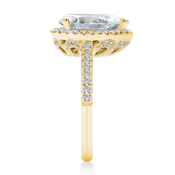 18k Yellow Gold 18k Yellow Gold Halo and Filigree Pear Shape Diamond Engagement Ring - Side View -  108175 - Thumbnail