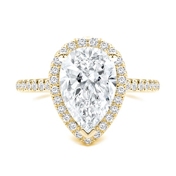 18k Yellow Gold 18k Yellow Gold Halo and Filigree Pear Shape Diamond Engagement Ring - Top View -  108175 - Thumbnail