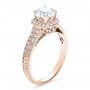 18k Rose Gold 18k Rose Gold Halo Hand Engraved Pave Engagement Ring - Vanna K - Three-Quarter View -  100076 - Thumbnail