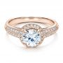 18k Rose Gold 18k Rose Gold Halo Hand Engraved Pave Engagement Ring - Vanna K - Flat View -  100076 - Thumbnail