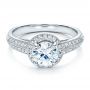 18k White Gold Halo Hand Engraved Pave Engagement Ring - Vanna K - Flat View -  100076 - Thumbnail