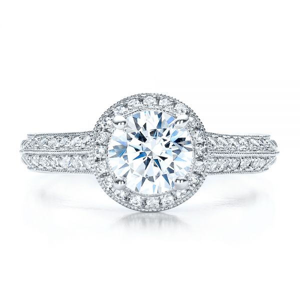  Platinum Platinum Halo Hand Engraved Pave Engagement Ring - Vanna K - Top View -  100076
