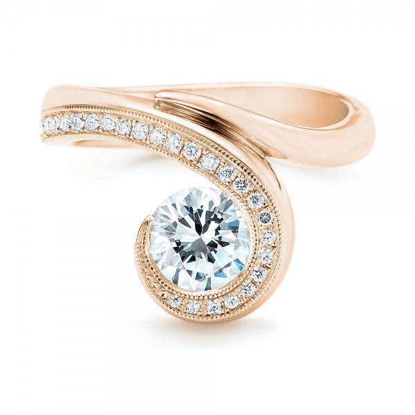 18k Rose Gold 18k Rose Gold Halo Loop Diamond Engagement Ring - Top View -  102789