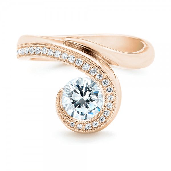 14k Rose Gold 14k Rose Gold Halo Loop Diamond Engagement Ring - Top View - 102789
