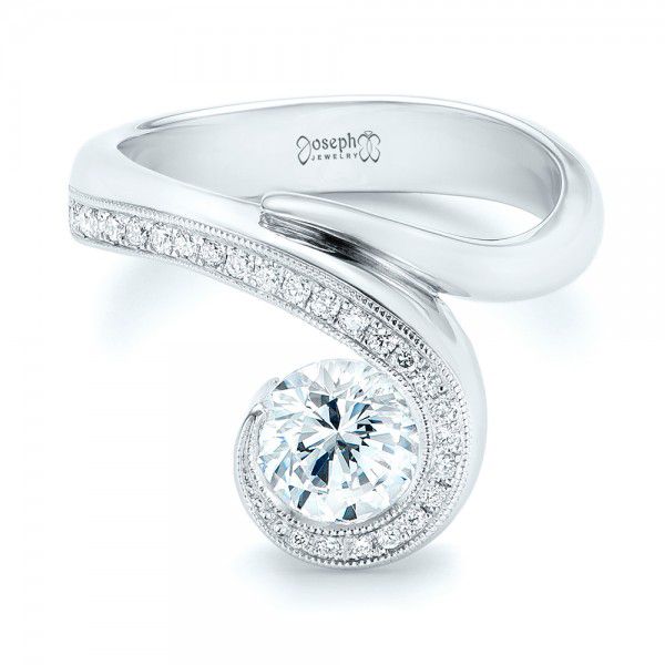 14k White Gold Halo Loop Diamond Engagement Ring - Flat View - 102789