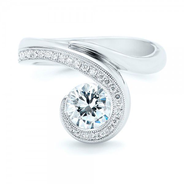 14k White Gold Halo Loop Diamond Engagement Ring - Top View - 102789