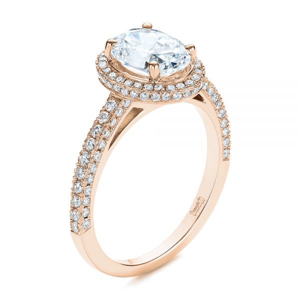 14k Rose Gold 14k Rose Gold Halo Oval Pave Diamond Engagement Ring - Three-Quarter View -  105115