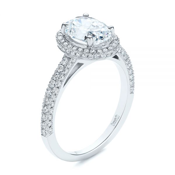  Platinum Platinum Halo Oval Pave Diamond Engagement Ring - Three-Quarter View -  105115