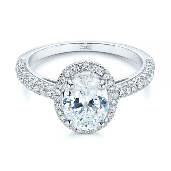  Platinum Platinum Halo Oval Pave Diamond Engagement Ring - Flat View -  105115