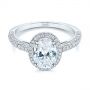 18k White Gold Halo Oval Pave Diamond Engagement Ring - Flat View -  105115 - Thumbnail