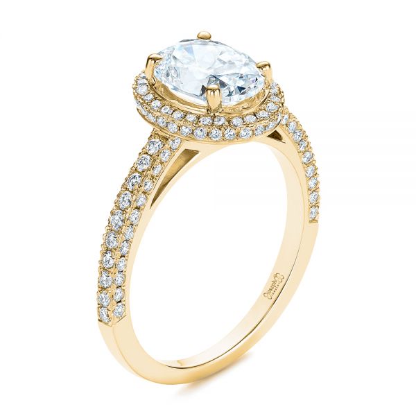 18k Yellow Gold 18k Yellow Gold Halo Oval Pave Diamond Engagement Ring - Three-Quarter View -  105115