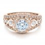 18k Rose Gold 18k Rose Gold Halo Prong Set Engagement Ring - Vanna K - Flat View -  100065 - Thumbnail