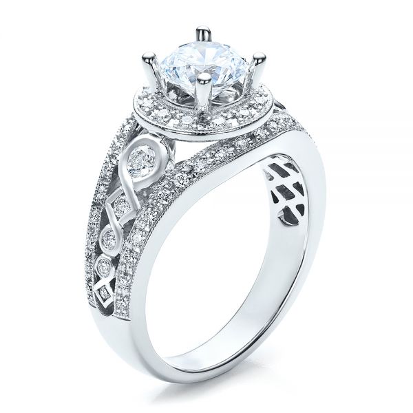 18k White Gold Halo Prong Set Engagement Ring - Vanna K - Three-Quarter View -  100065