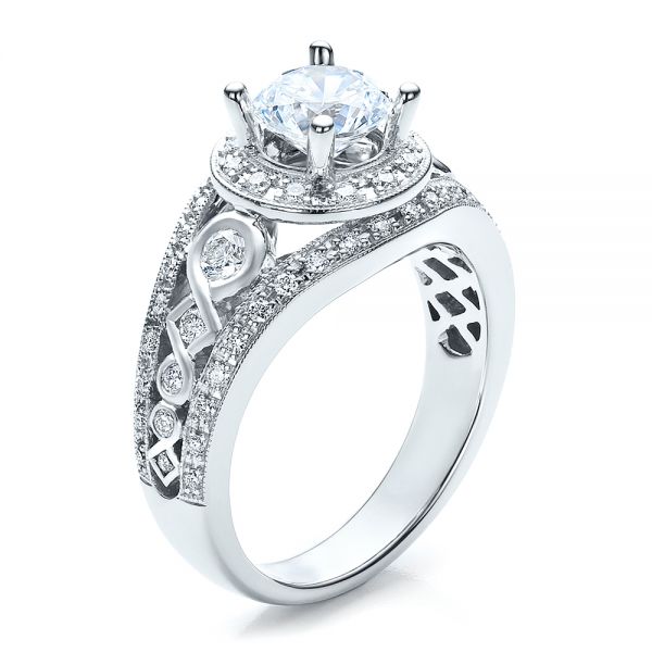 18k White Gold Halo Prong Set Engagement Ring - Vanna K - Three-Quarter View - 100065