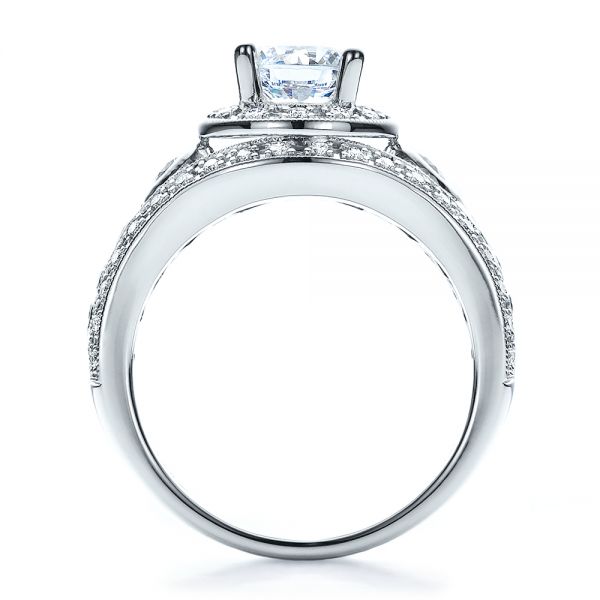 14k White Gold 14k White Gold Halo Prong Set Engagement Ring - Vanna K - Front View -  100065