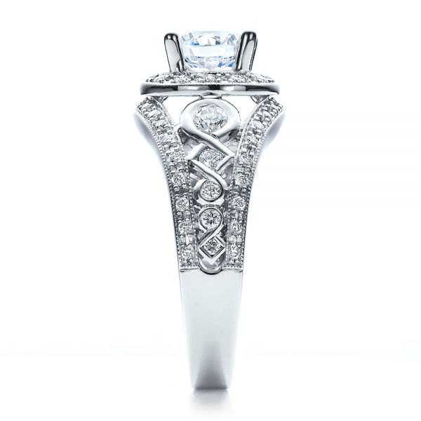14k White Gold 14k White Gold Halo Prong Set Engagement Ring - Vanna K - Side View -  100065