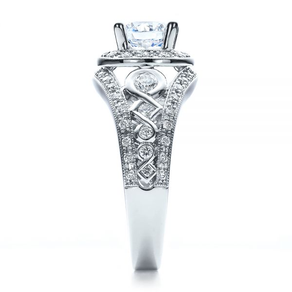 18k White Gold Halo Prong Set Engagement Ring - Vanna K - Side View - 100065