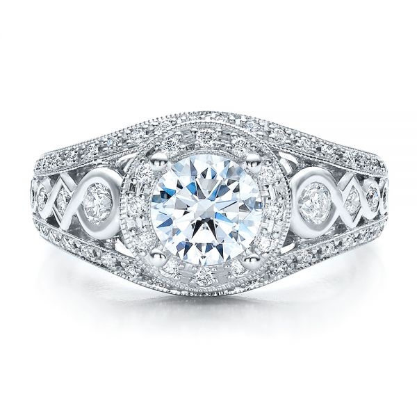 14k White Gold 14k White Gold Halo Prong Set Engagement Ring - Vanna K - Top View -  100065