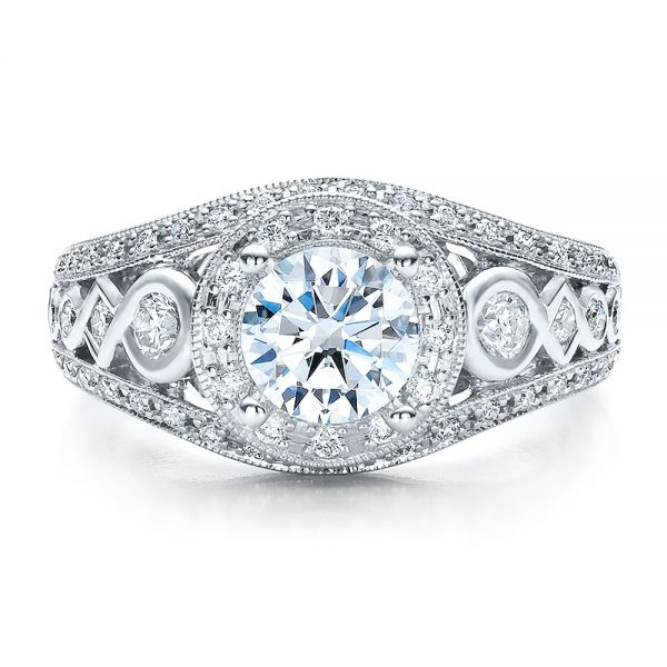 18k White Gold Halo Prong Set Engagement Ring - Vanna K - Top View - 100065