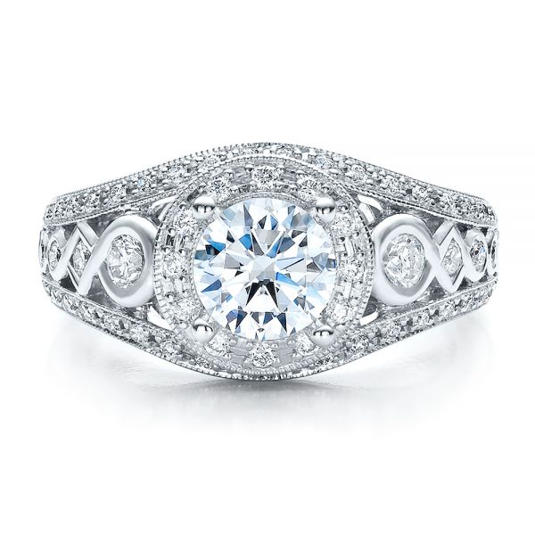  Platinum Platinum Halo Prong Set Engagement Ring - Vanna K - Top View -  100065