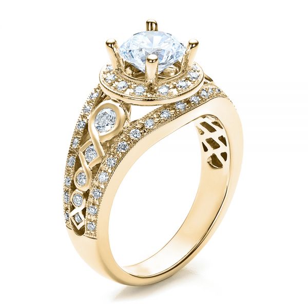 18k Yellow Gold 18k Yellow Gold Halo Prong Set Engagement Ring - Vanna K - Three-Quarter View -  100065