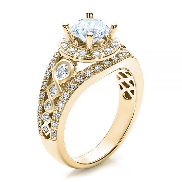 14K Yellow Gold Halo Prong Set Engagement Ring Vanna K
