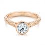 14k Rose Gold 14k Rose Gold Hand Engraved Bezel Solitaire Diamond Engagement Ring - Flat View -  105297 - Thumbnail