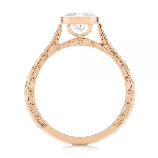 18k Rose Gold 18k Rose Gold Hand Engraved Bezel Solitaire Diamond Engagement Ring - Front View -  105297