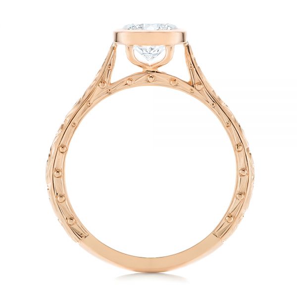 18k Rose Gold 18k Rose Gold Hand Engraved Bezel Solitaire Diamond Engagement Ring - Front View - 105297