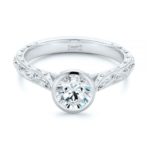 Platinum Platinum Hand Engraved Bezel Solitaire Diamond Engagement Ring - Flat View - 105297
