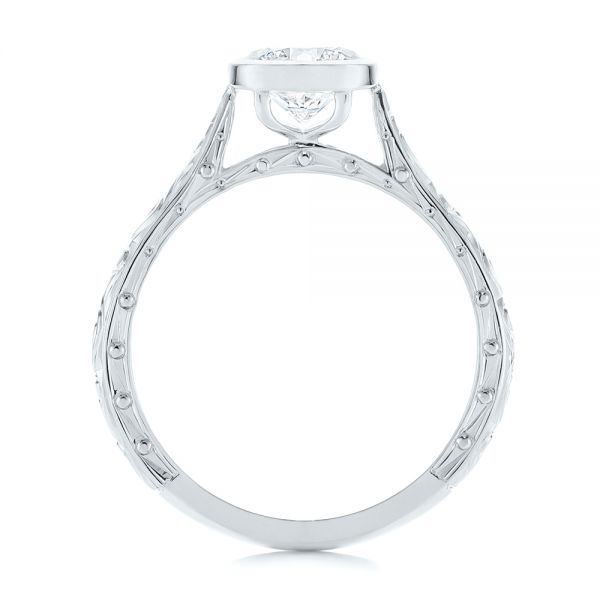 14k White Gold 14k White Gold Hand Engraved Bezel Solitaire Diamond Engagement Ring - Front View -  105297
