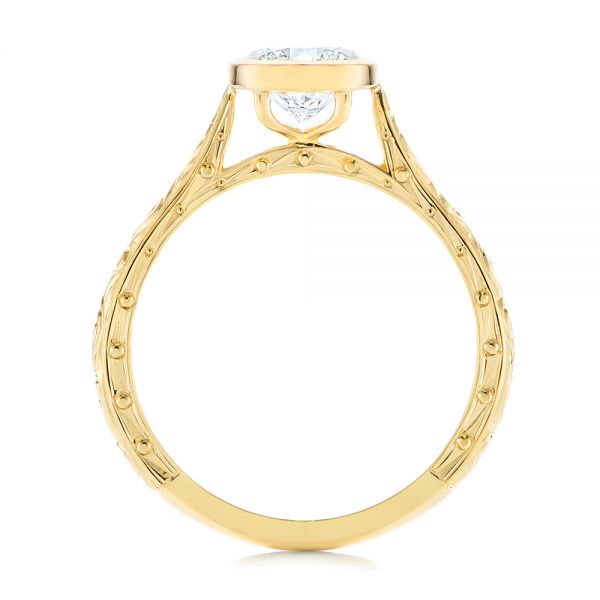 18k Yellow Gold Hand Engraved Bezel Solitaire Diamond Engagement Ring - Front View - 105297