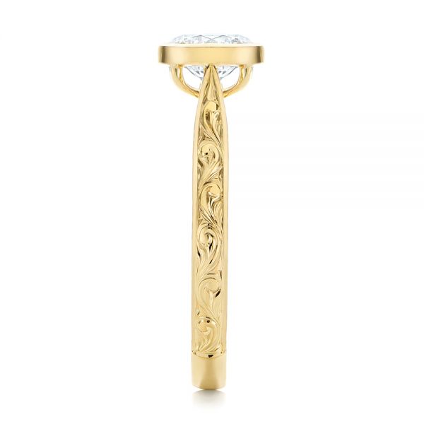 18k Yellow Gold Hand Engraved Bezel Solitaire Diamond Engagement Ring - Side View - 105297