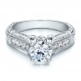  18K Gold Hand Engraved Channel Set Diamond Engagement Ring - Vanna K - Flat View -  100108 - Thumbnail