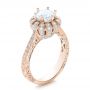 18k Rose Gold 18k Rose Gold Hand Engraved Crown Halo Diamond Engagement Ring - Vanna K - Three-Quarter View -  100488 - Thumbnail