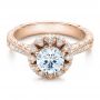 18k Rose Gold 18k Rose Gold Hand Engraved Crown Halo Diamond Engagement Ring - Vanna K - Flat View -  100488 - Thumbnail