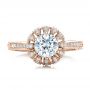 18k Rose Gold 18k Rose Gold Hand Engraved Crown Halo Diamond Engagement Ring - Vanna K - Top View -  100488 - Thumbnail
