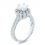 18k White Gold Hand Engraved Crown Halo Diamond Engagement Ring - Vanna K - Three-Quarter View -  100488 - Thumbnail