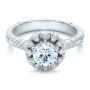 14k White Gold 14k White Gold Hand Engraved Crown Halo Diamond Engagement Ring - Vanna K - Flat View -  100488 - Thumbnail