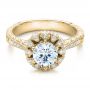 14k Yellow Gold 14k Yellow Gold Hand Engraved Crown Halo Diamond Engagement Ring - Vanna K - Flat View -  100488 - Thumbnail