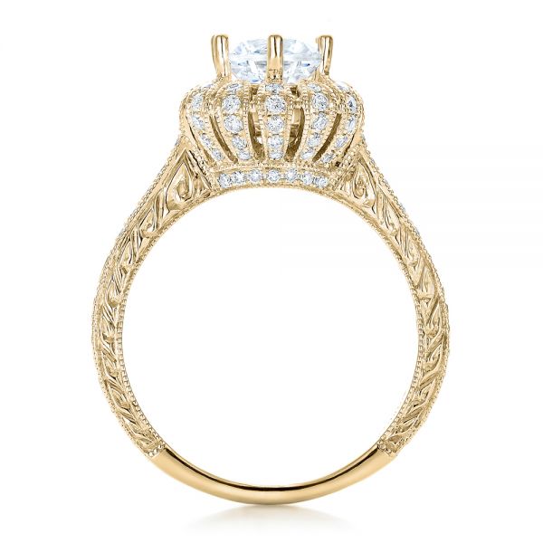 18k Yellow Gold 18k Yellow Gold Hand Engraved Crown Halo Diamond Engagement Ring - Vanna K - Front View -  100488