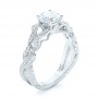 14k White Gold Hand Engraved Diamond Engagement Ring - Three-Quarter View -  103603 - Thumbnail