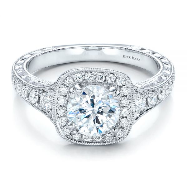 Hand Engraved Diamond Engagement Ring - Kirk Kara - Flat View -  100877