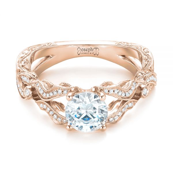 14k Rose Gold 14k Rose Gold Hand Engraved Diamond Engagement Ring - Flat View -  103603