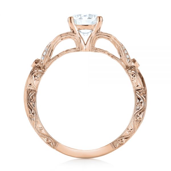 14k Rose Gold 14k Rose Gold Hand Engraved Diamond Engagement Ring - Front View -  103603