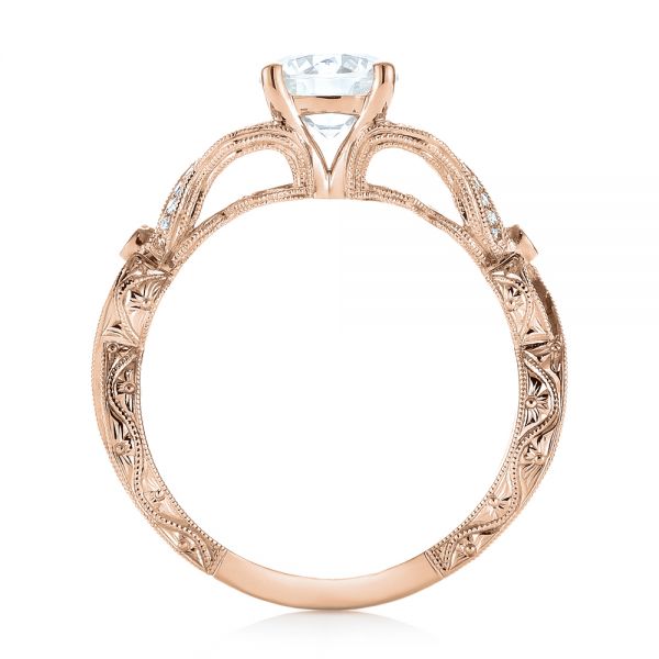 14k Rose Gold 14k Rose Gold Hand Engraved Diamond Engagement Ring - Front View -  103603