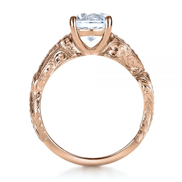 14k Rose Gold 14k Rose Gold Hand Engraved Diamond Engagement Ring - Front View -  1261