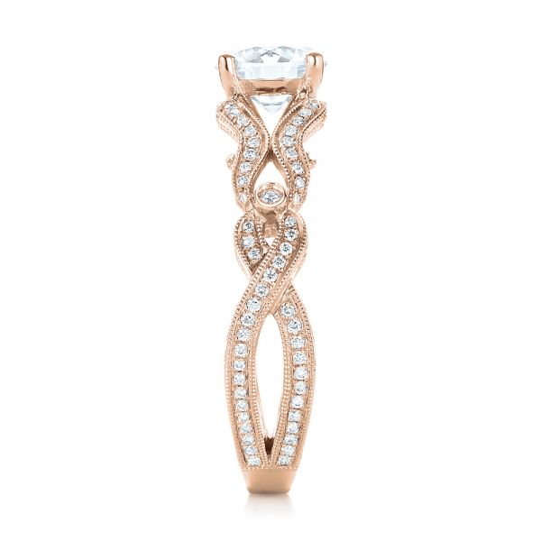 14k Rose Gold 14k Rose Gold Hand Engraved Diamond Engagement Ring - Side View -  103603