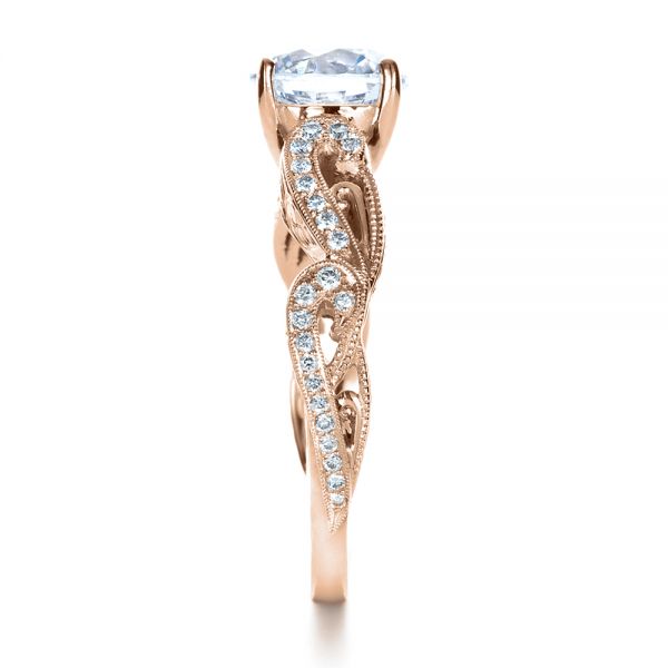 14k Rose Gold 14k Rose Gold Hand Engraved Diamond Engagement Ring - Side View -  1261