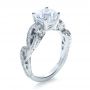 18k White Gold Hand Engraved Diamond Engagement Ring - Three-Quarter View -  1261 - Thumbnail